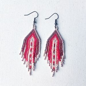 Handmade White & Red Glass Beaded Earrings